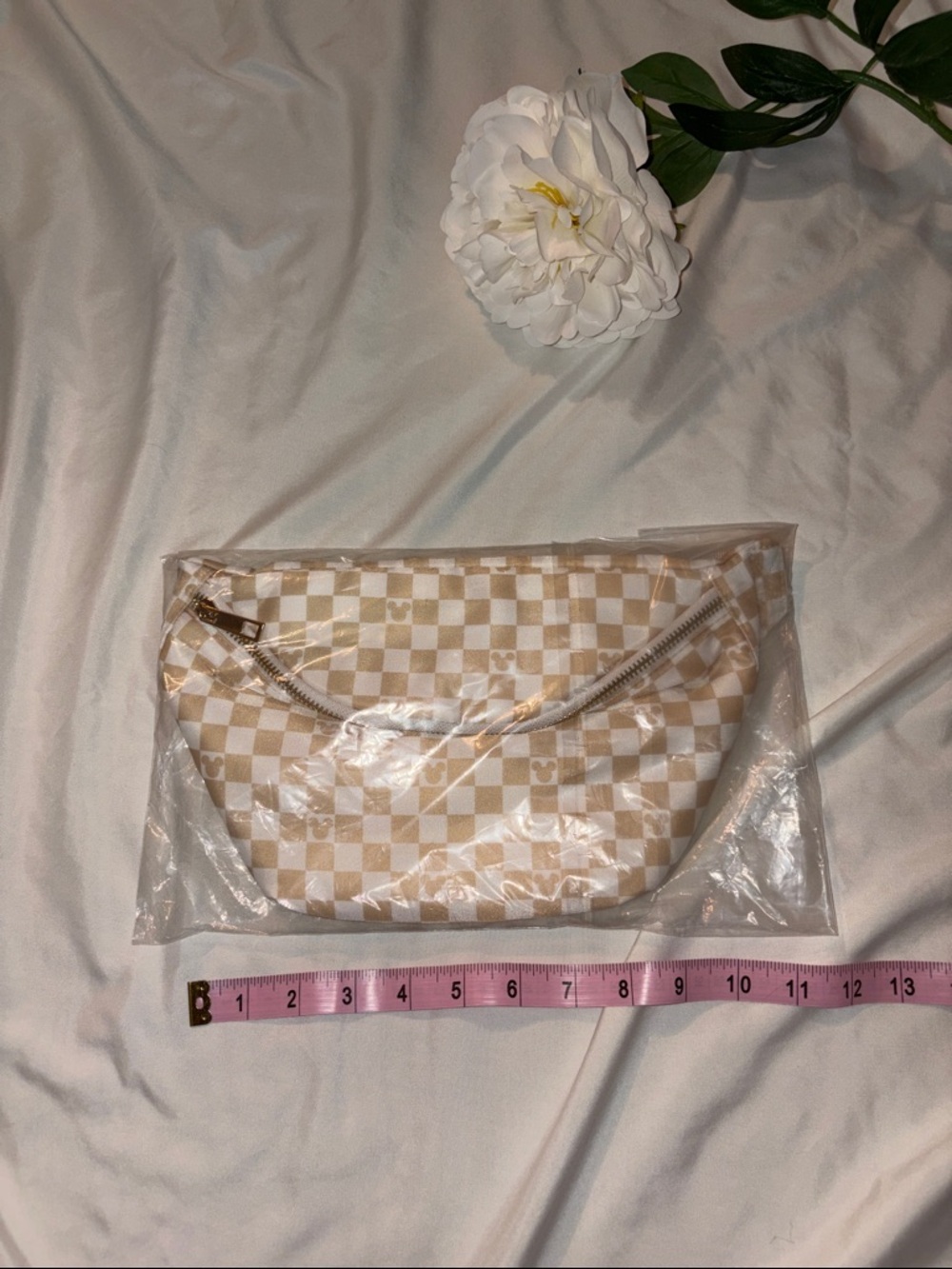 Disney Checkered Beige Mickey Head Fanny Pack